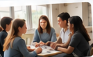 Discussion en groupe autour d’une table — illustration fictive